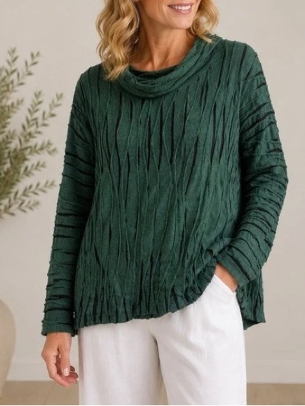 Habitat Forest Green Textured Cowl Neck Lightweight Sweater